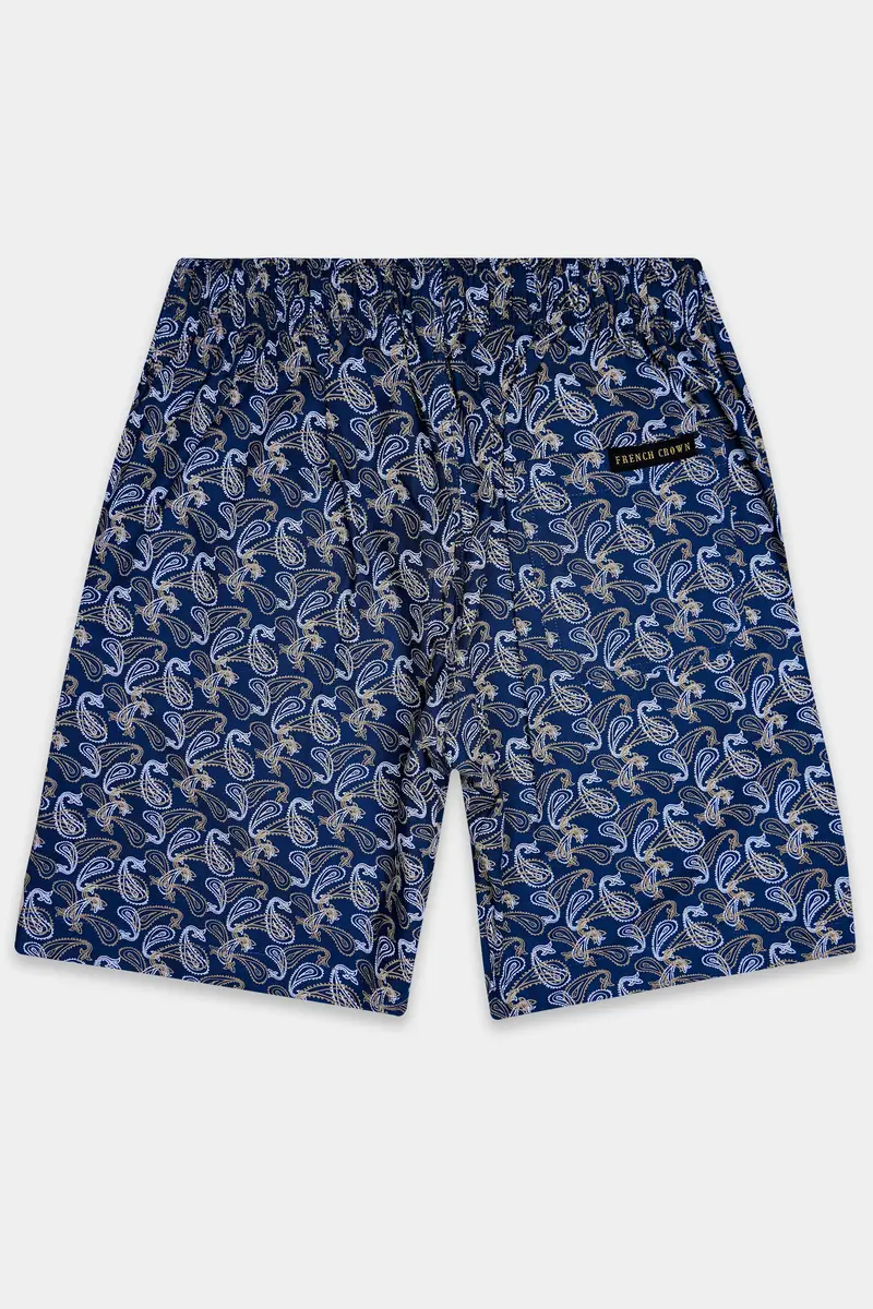 Rivara-Downriver Blue Paisley Art Printed Twill Super Soft Premium Cotton Shorts 6