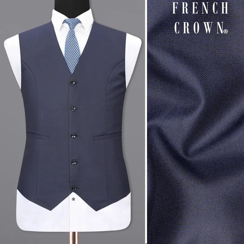 River Bed Blue Textured Waistcoat 1