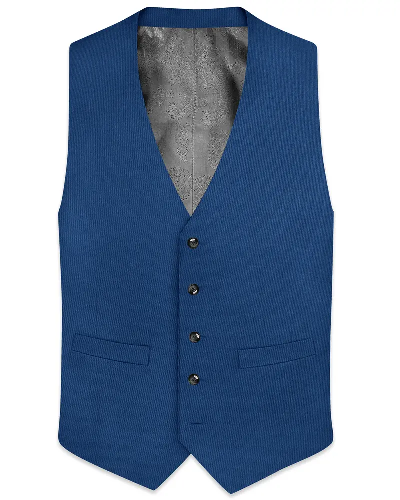 River Bed Blue Textured Waistcoat 1