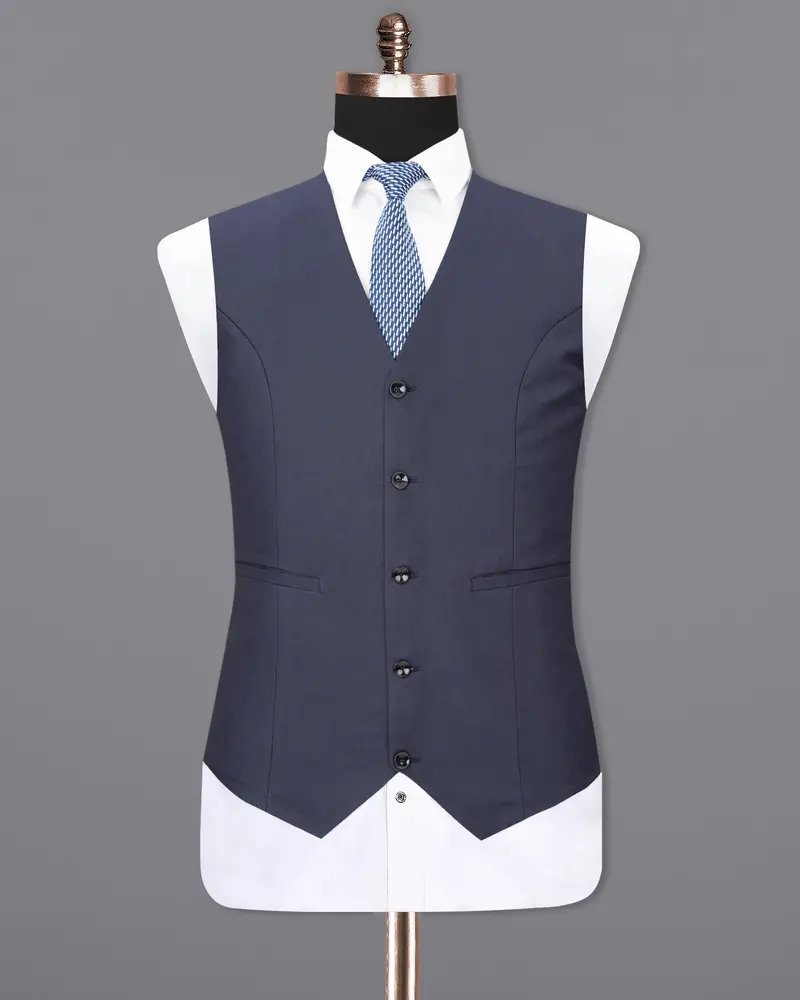 River Bed Blue Textured Waistcoat 2