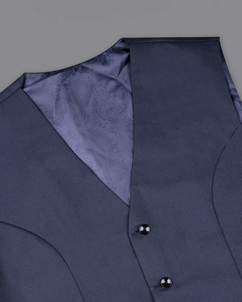 River Bed Blue Textured Waistcoat 4
