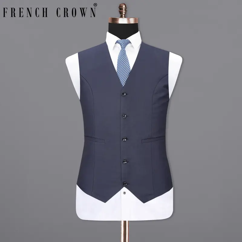 River Bed Blue Textured Waistcoat 6