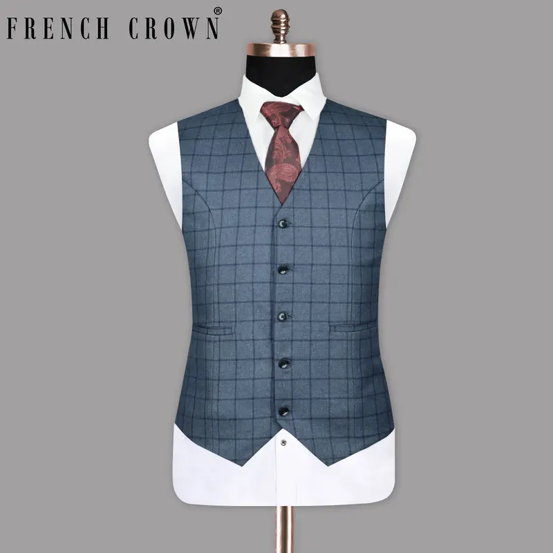 River Bed  Blue Windowpane Waistcoat 1