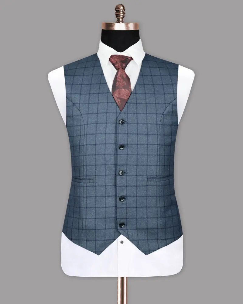 River Bed Blue Windowpane Waistcoat 2
