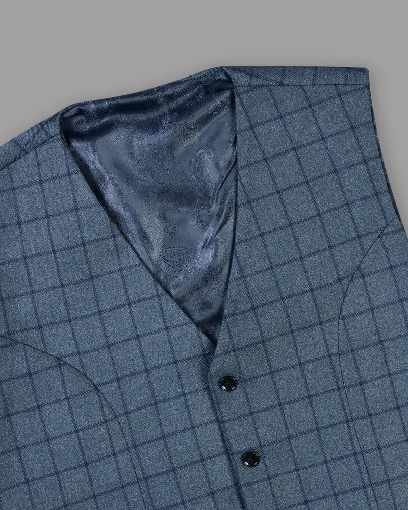 River Bed Blue Windowpane Waistcoat 4