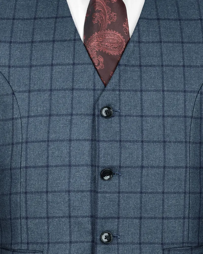 River Bed Blue Windowpane Waistcoat 5