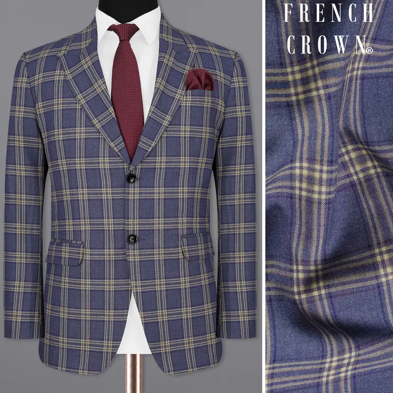 River Bed Blue With Tallow Brown Plaid Single Breasted Blazer 1
