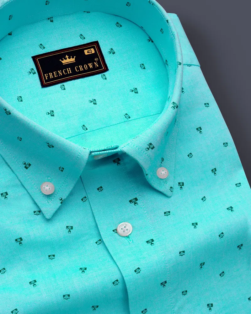 Rivoro-Fountain Blue Printed Oxford Premium Cotton Casual Shirt 1