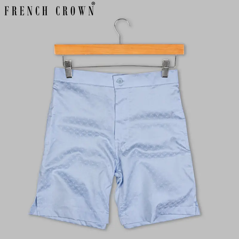 Rock Blue Jacquard Textured Giza Cotton Shorts 1