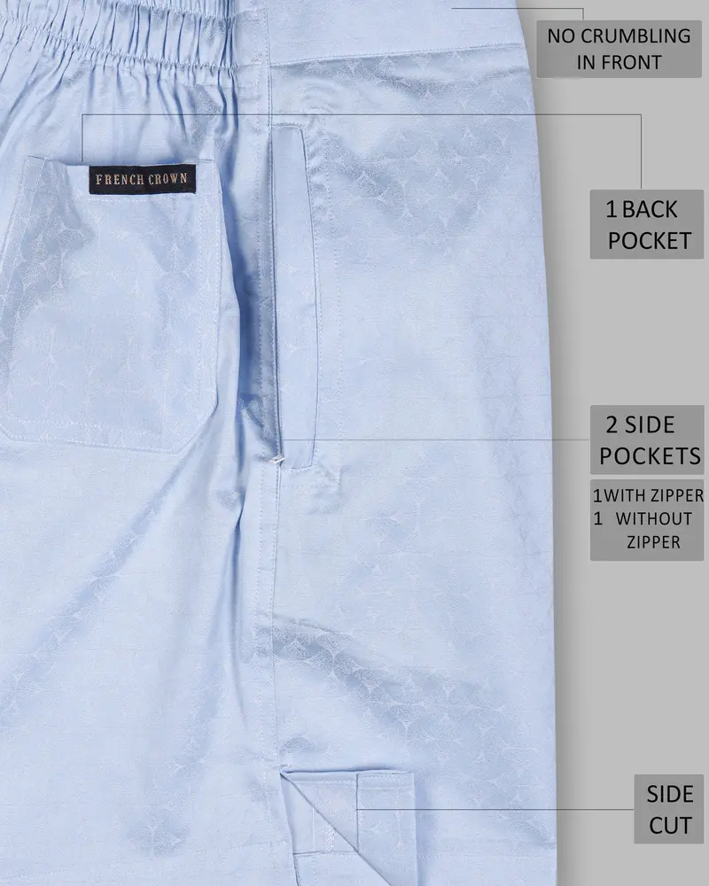Rock Blue Jacquard Textured Giza Cotton Shorts 6