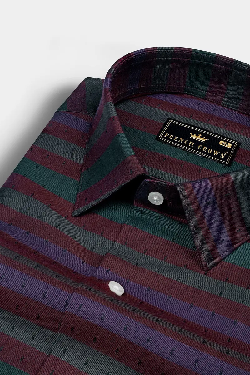 Rock Red And Byzantium Blue Jacquard Textured Premium Giza Cotton Shirt 1