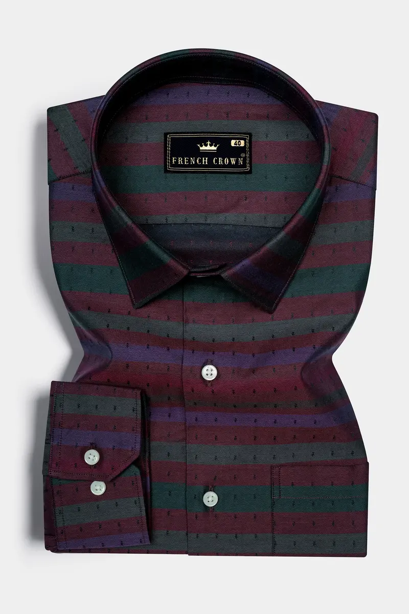 Rock Red And Byzantium Blue Jacquard Textured Premium Giza Cotton Shirt 3
