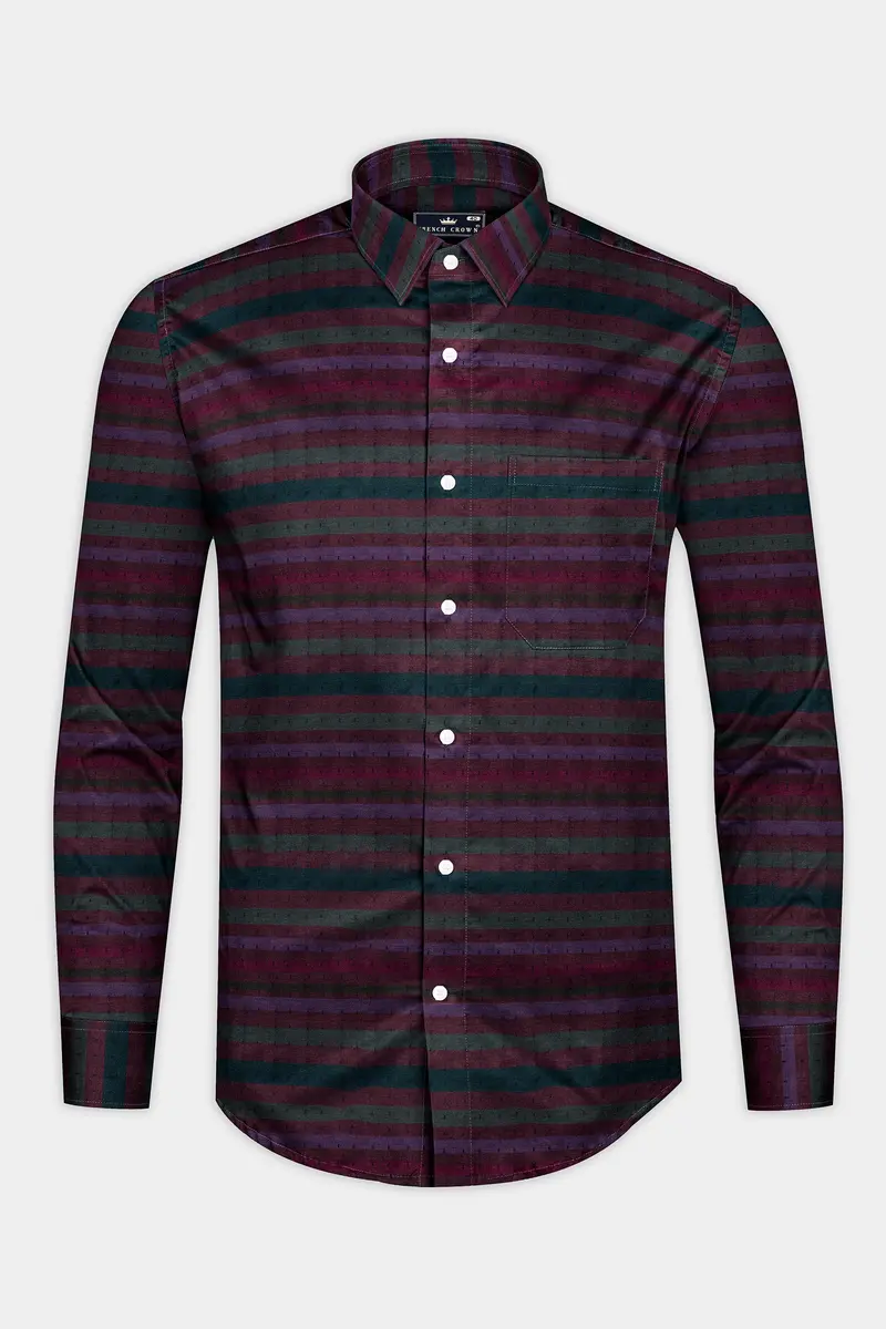 Rock Red And Byzantium Blue Jacquard Textured Premium Giza Cotton Shirt 4