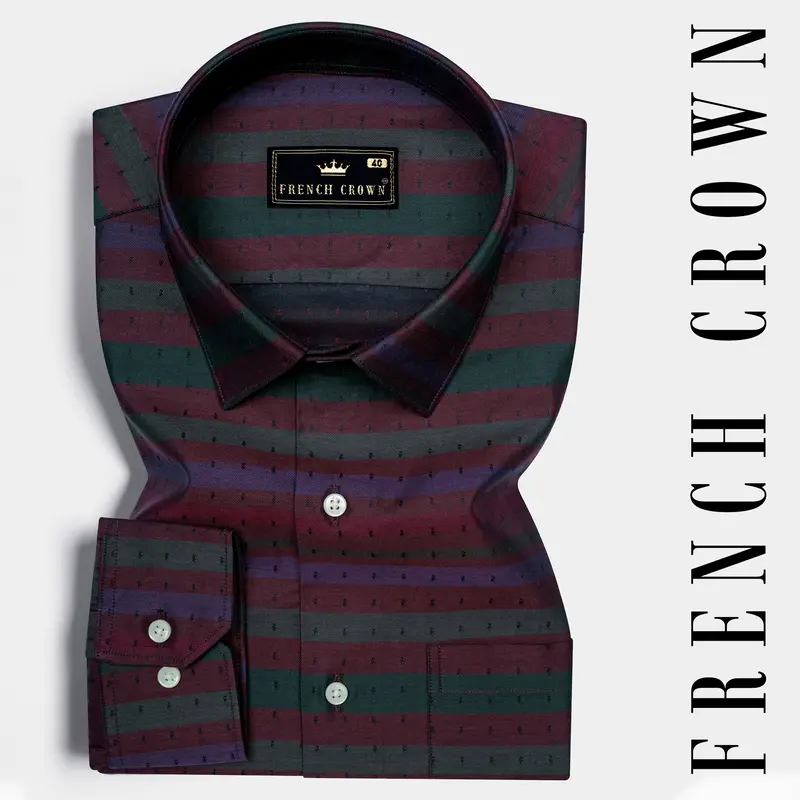 Rock Red And Byzantium Blue Jacquard Textured Premium Giza Cotton Shirt 6