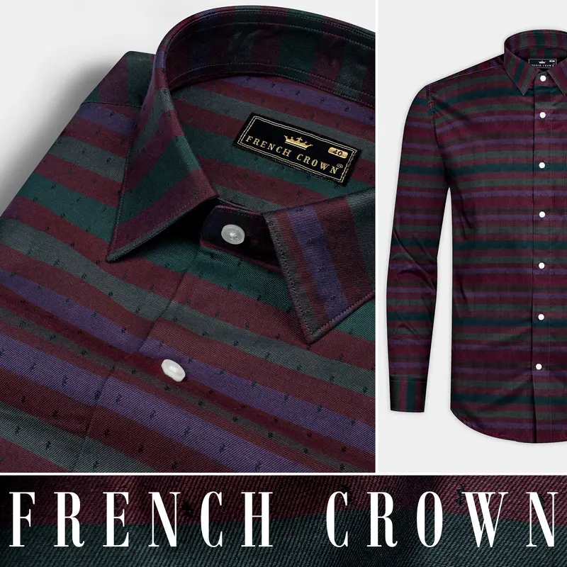 Rock Red And Byzantium Blue Jacquard Textured Premium Giza Cotton Shirt 9