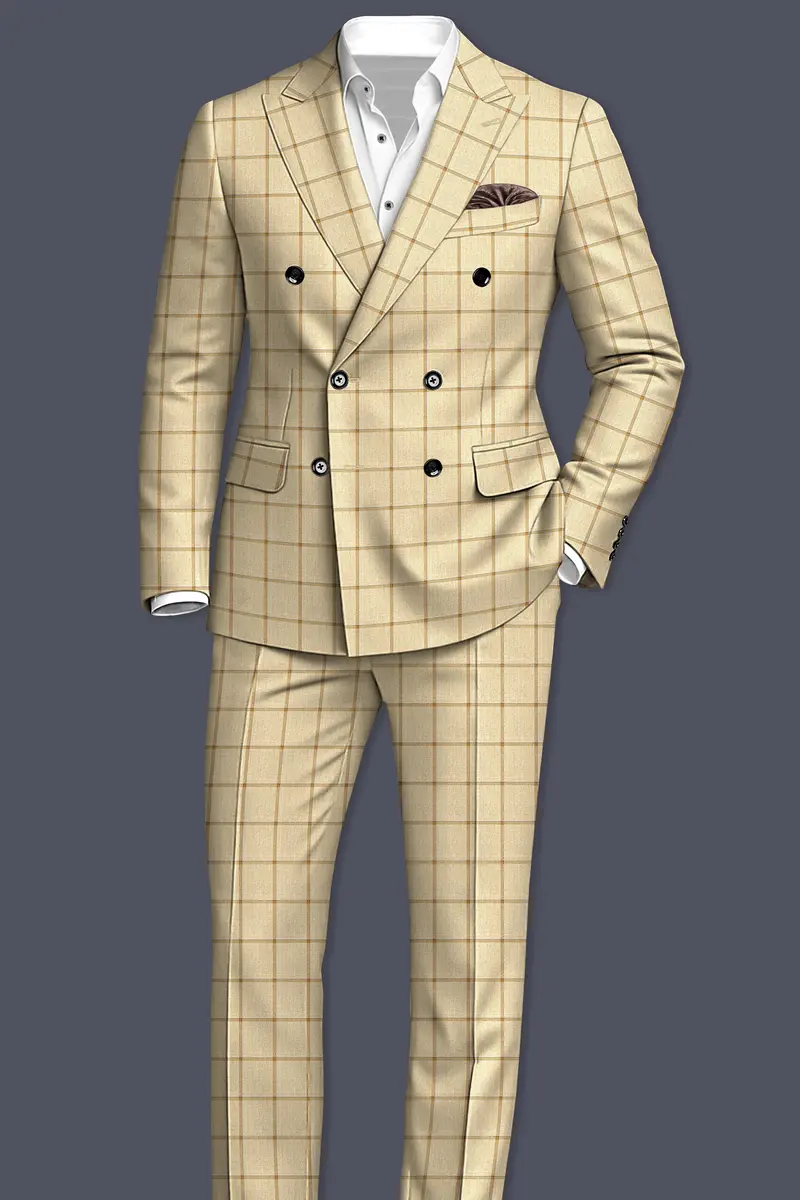 Rodeo Dust Brown Windowpane Double Breasted Blazer 9