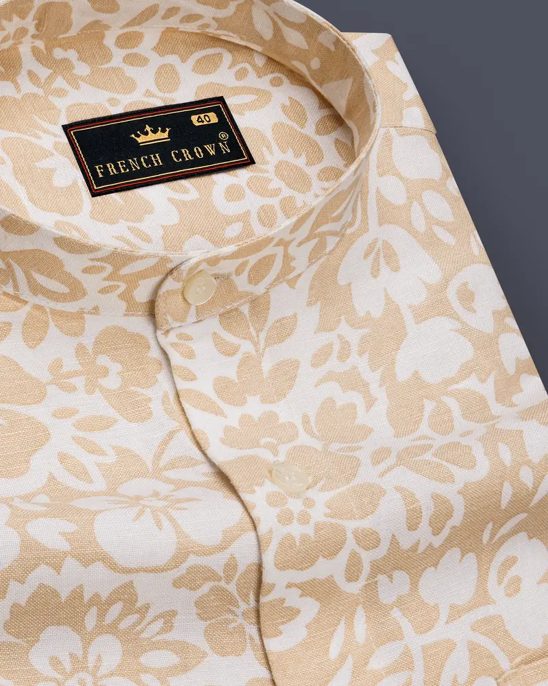 Rodeo Dust Brown With White Floral Luxurious Linen Shirt 1