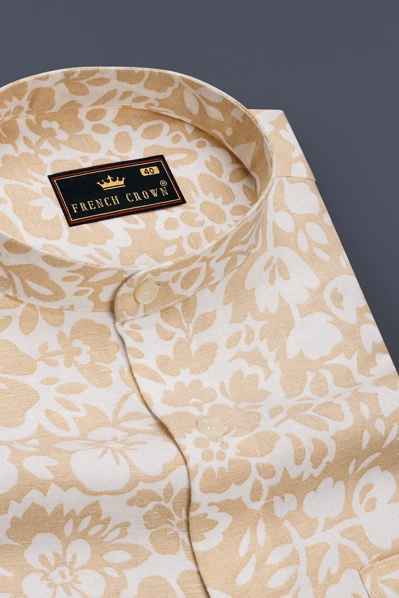 Rodeo Dust Brown With White Floral Luxurious Linen Shirt 2