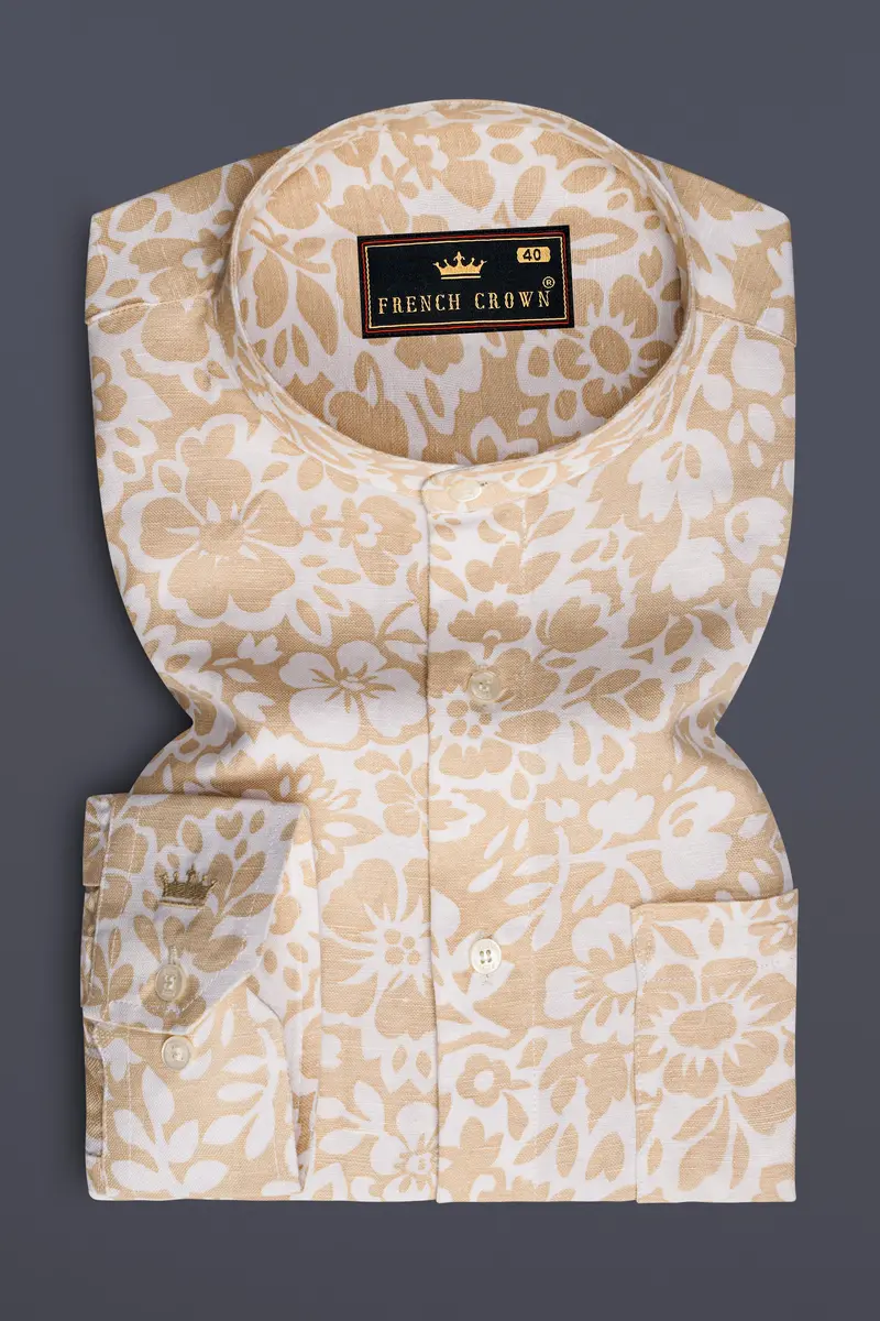 Rodeo Dust Brown With White Floral Luxurious Linen Shirt 4