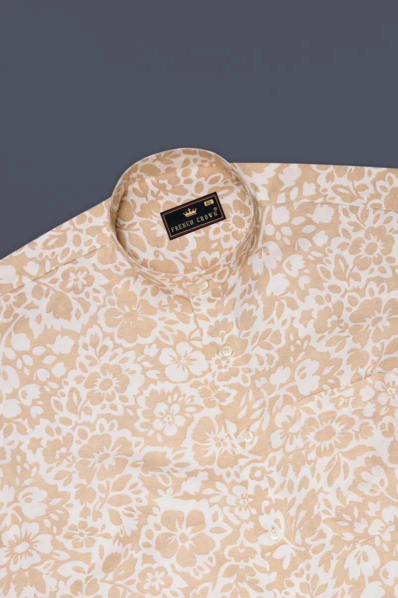 Rodeo Dust Brown With White Floral Luxurious Linen Shirt 5