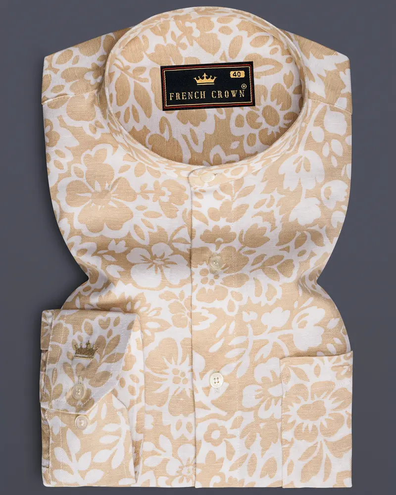 Rodeo Dust Brown With White Floral Luxurious Linen Shirt 6