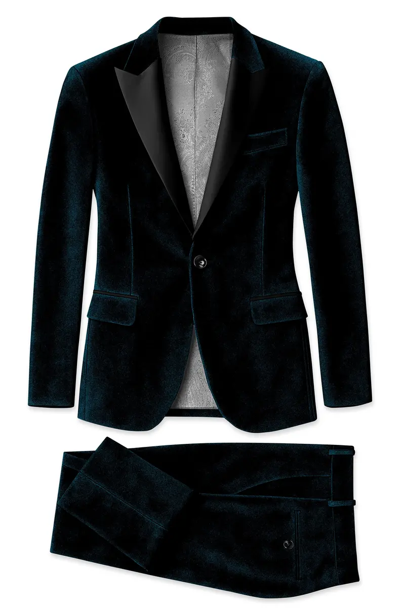 Rogue-Jaguar Blue Velvet Peak Lapel Tuxedo Suit 11