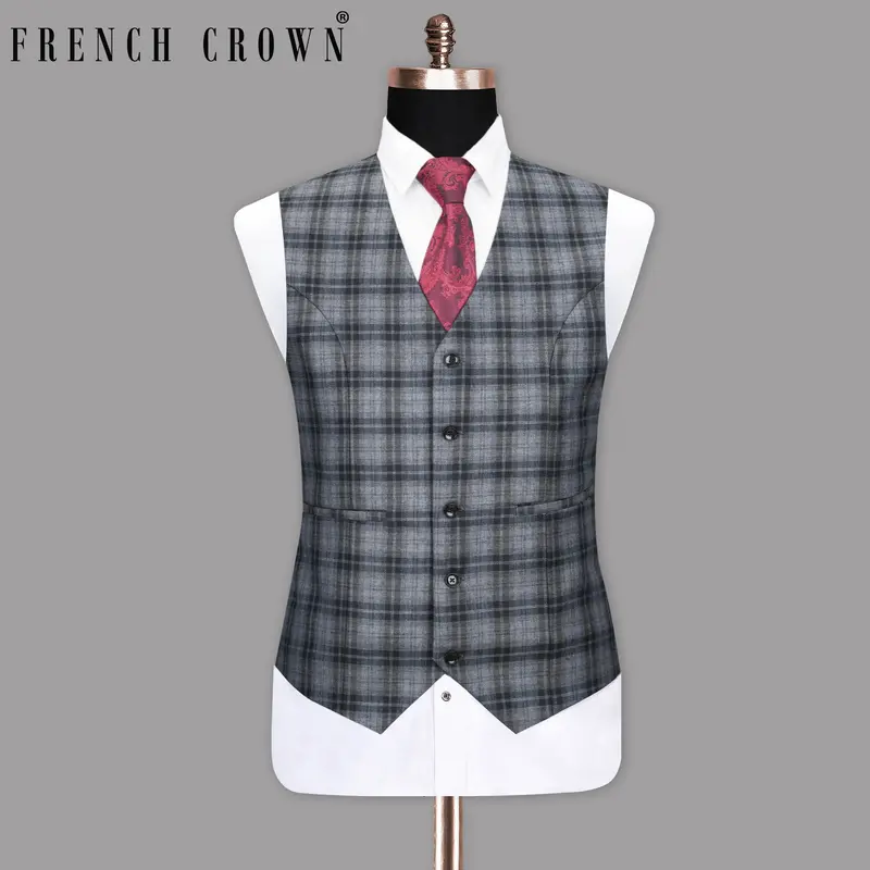 Rolling Stone Grey With Log Cabin Wool Rich Windowpane Waistcoat 1