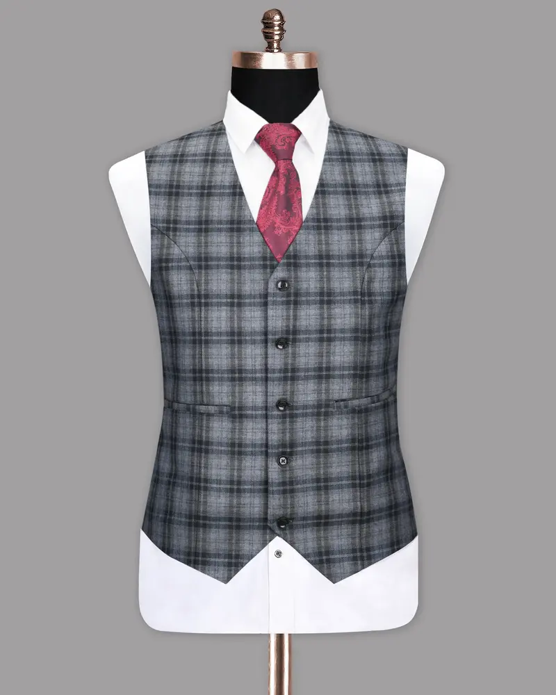 Rolling Stone Grey With Log Cabin Wool Rich Windowpane Waistcoat 2