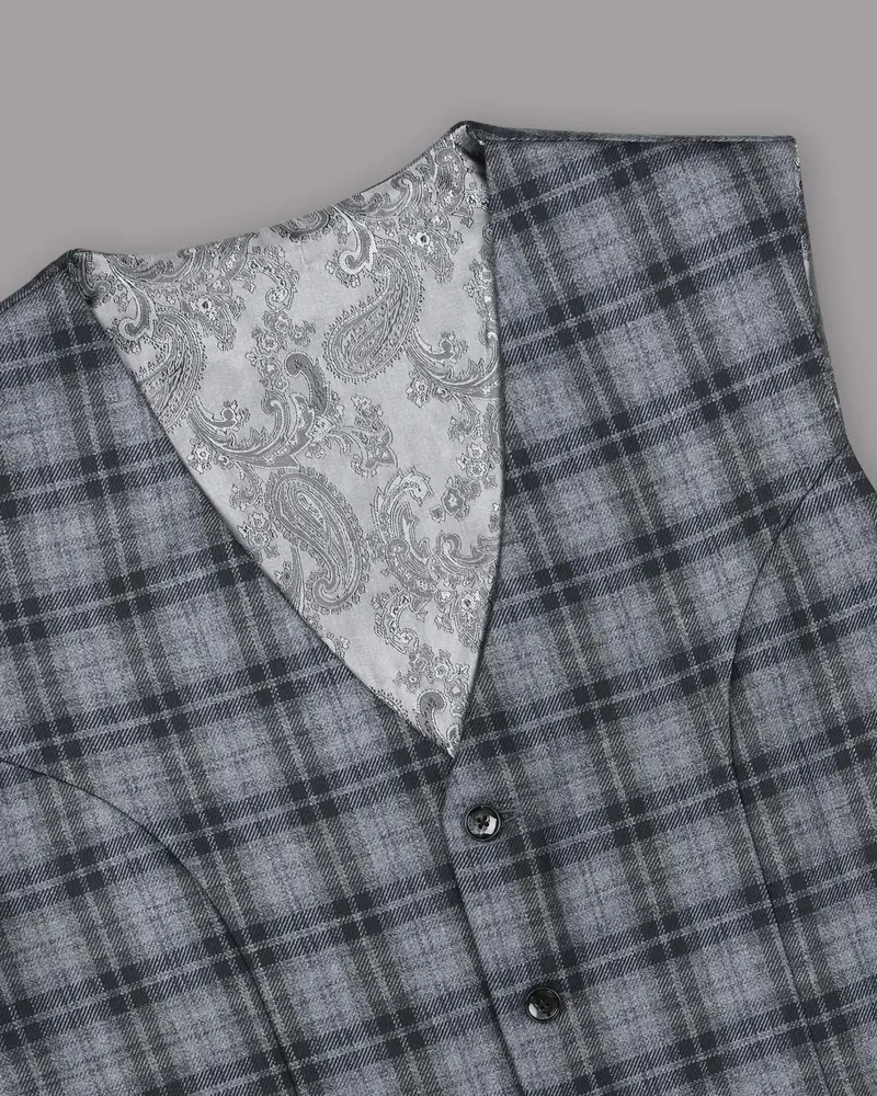 Rolling Stone Grey With Log Cabin Wool Rich Windowpane Waistcoat 4