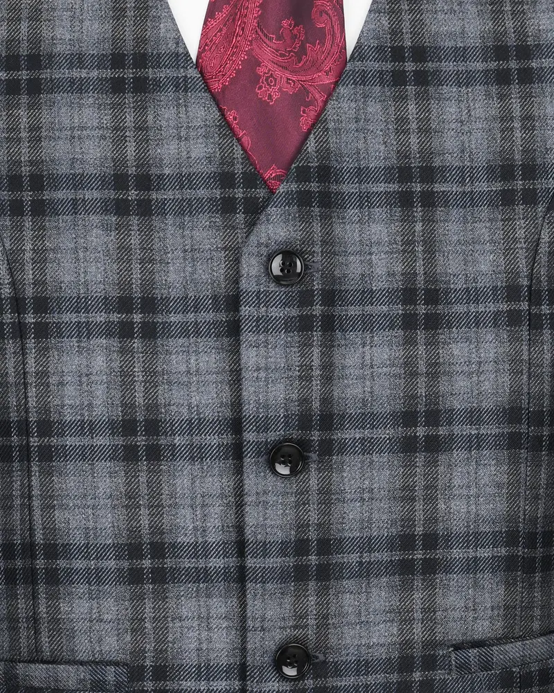 Rolling Stone Grey With Log Cabin Wool Rich Windowpane Waistcoat 5