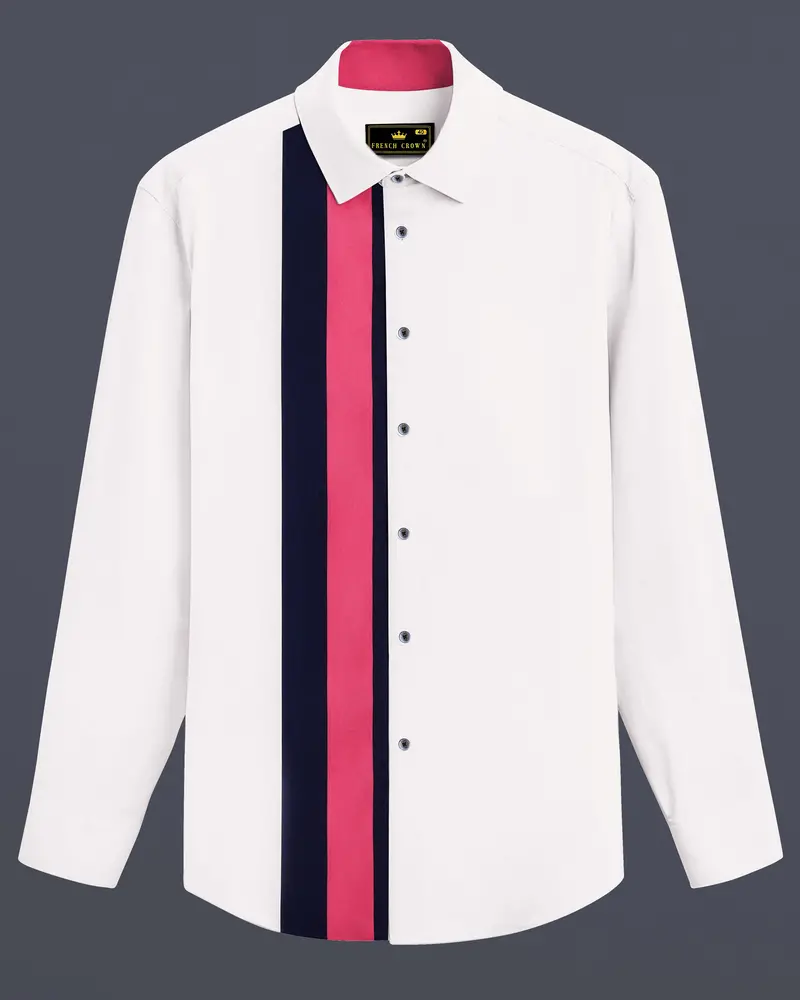 Rosavio-Bright White And Cerise Pink Striped Super Soft Premium Cotton Casual Shirt 1