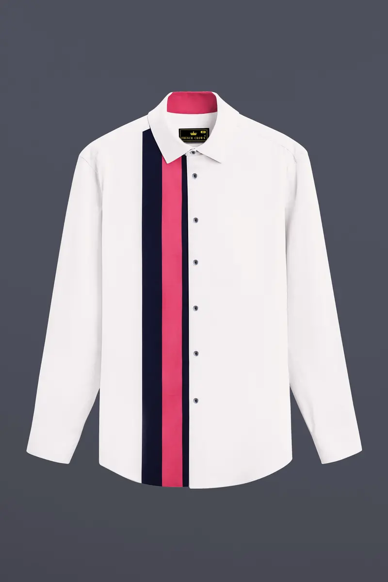 Rosavio-Bright White And Cerise Pink Striped Super Soft Premium Cotton Casual Shirt 2