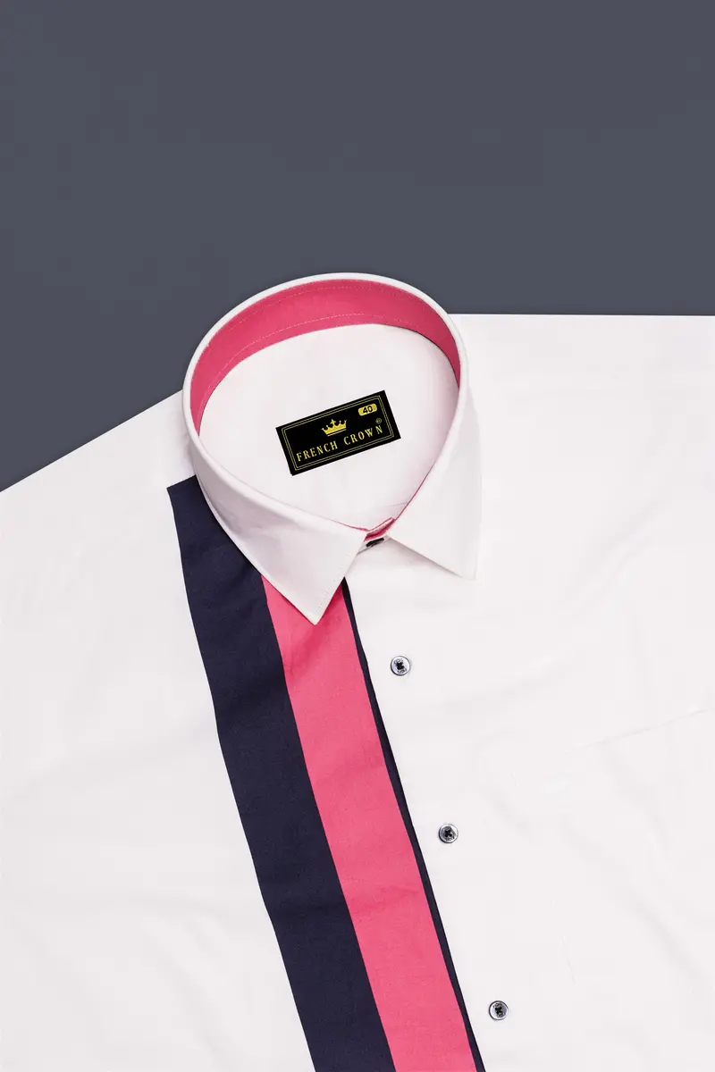 Rosavio-Bright White And Cerise Pink Striped Super Soft Premium Cotton Casual Shirt 6