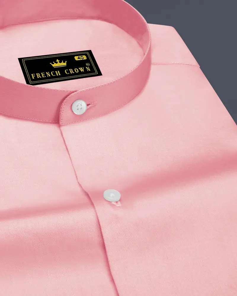 Rosavon-Blossom Pink Subtle Sheen Super Soft Premium Cotton Mandarin Dress Shirt 1