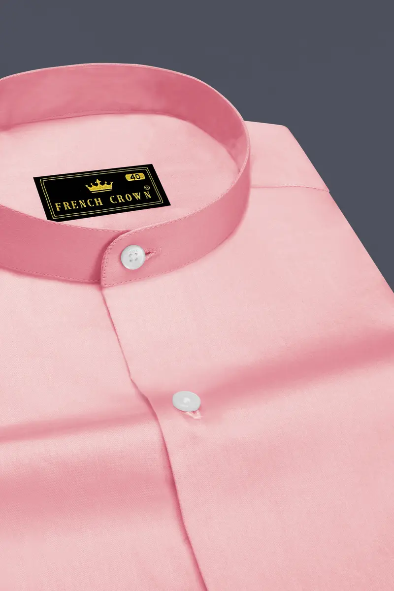 Rosavon-Blossom Pink Subtle Sheen Super Soft Premium Cotton Mandarin Dress Shirt 2