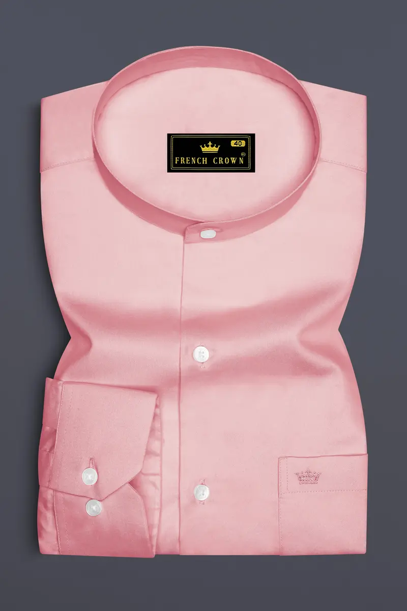 Rosavon-Blossom Pink Subtle Sheen Super Soft Premium Cotton Mandarin Dress Shirt 4