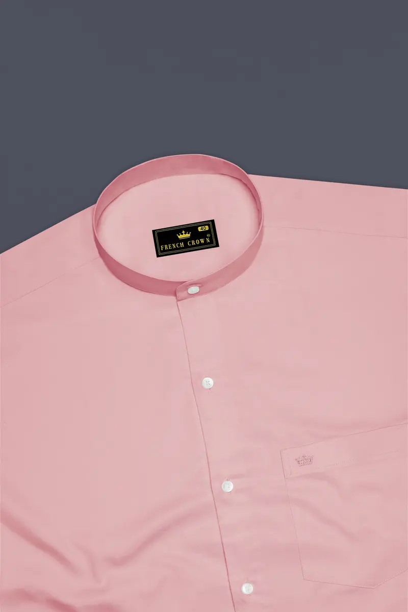 Rosavon-Blossom Pink Subtle Sheen Super Soft Premium Cotton Mandarin Dress Shirt 5