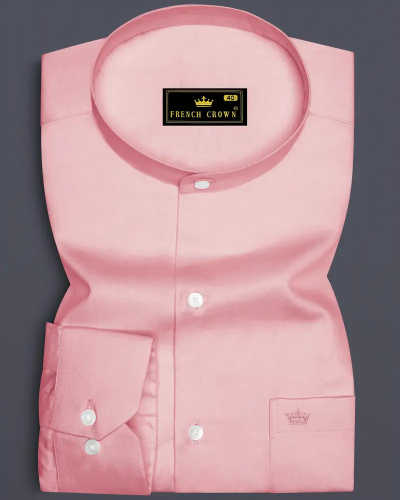 Rosavon-Blossom Pink Subtle Sheen Super Soft Premium Cotton Mandarin Dress Shirt 6