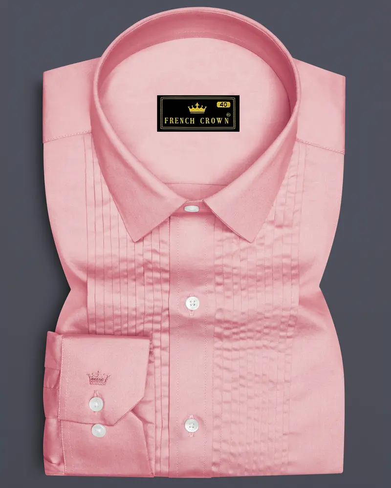 Rosavon-Blossom Pink Subtle Sheen Super Soft Premium Cotton Tuxedo Dress Shirt 1