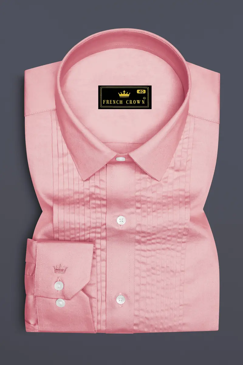 Rosavon-Blossom Pink Subtle Sheen Super Soft Premium Cotton Tuxedo Dress Shirt 2
