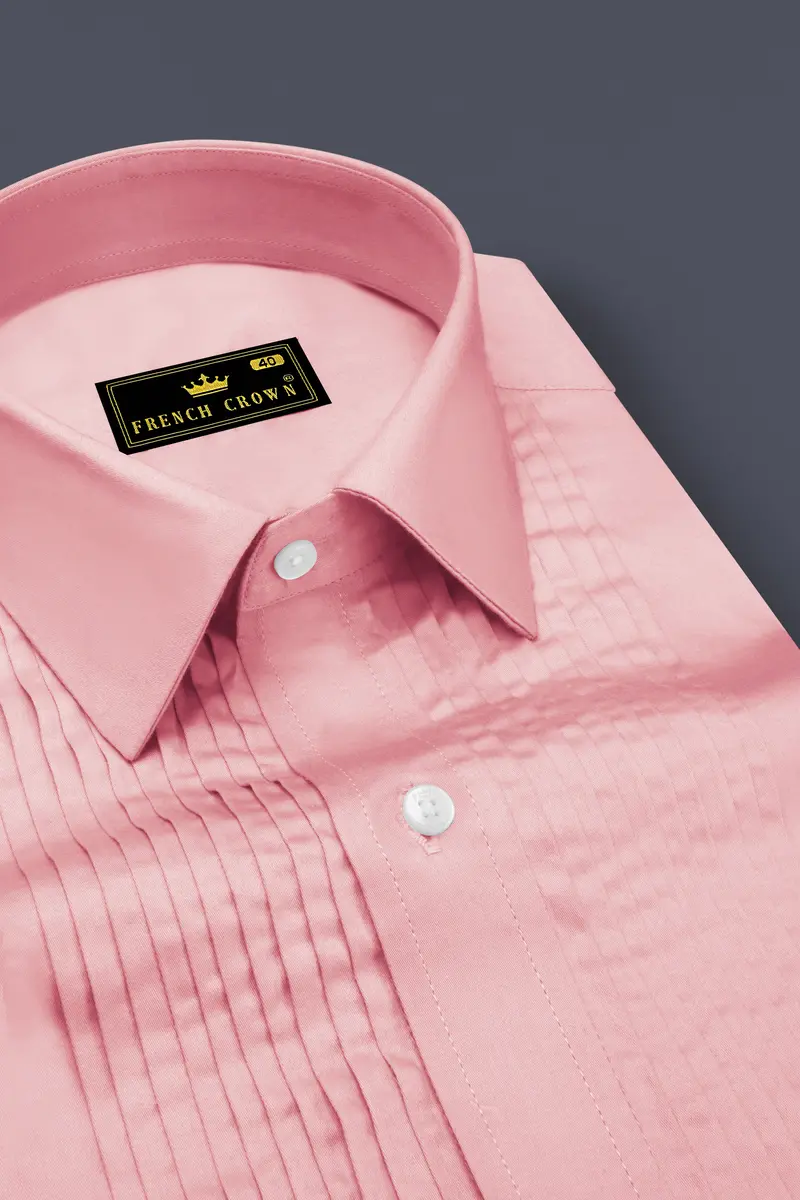 Rosavon-Blossom Pink Subtle Sheen Super Soft Premium Cotton Tuxedo Dress Shirt 4
