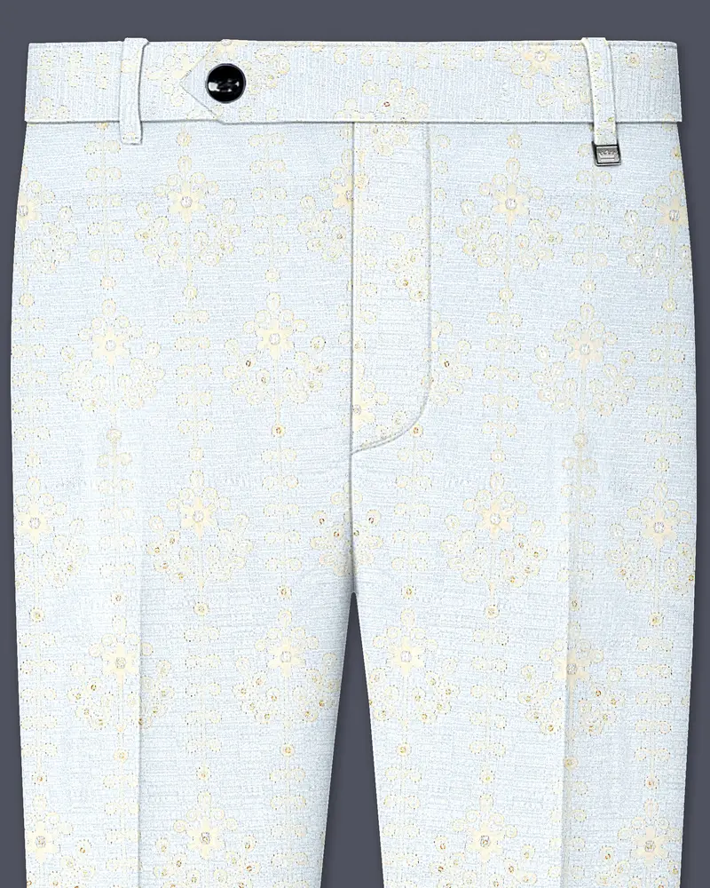 Rosavon-Merino Cream And Merlot Red Multicolour Thread And Sequin Embroidered Designer Stretchable Waistband Pant 1