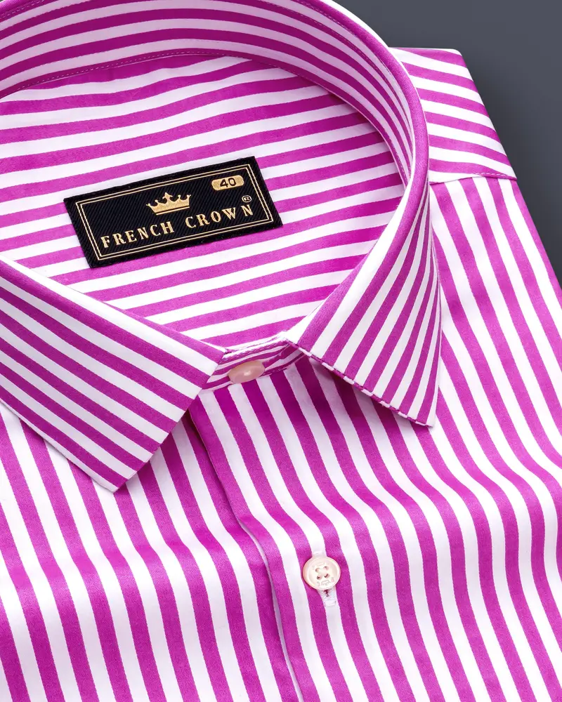 Rosavon-Purplish Pink And Bright White Candy Striped Subtle Sheen Super Soft Premium Cotton Dress Shirt 1