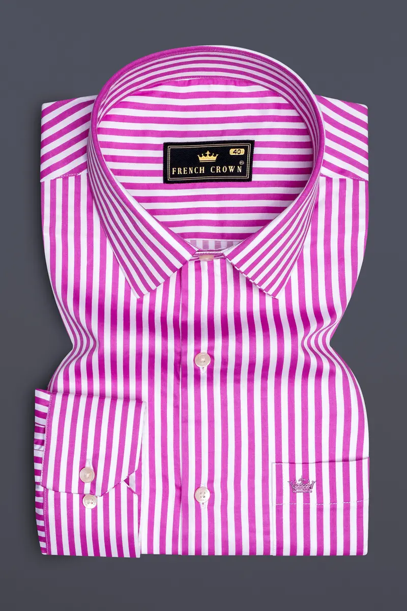 Rosavon-Purplish Pink And Bright White Candy Striped Subtle Sheen Super Soft Premium Cotton Dress Shirt 4