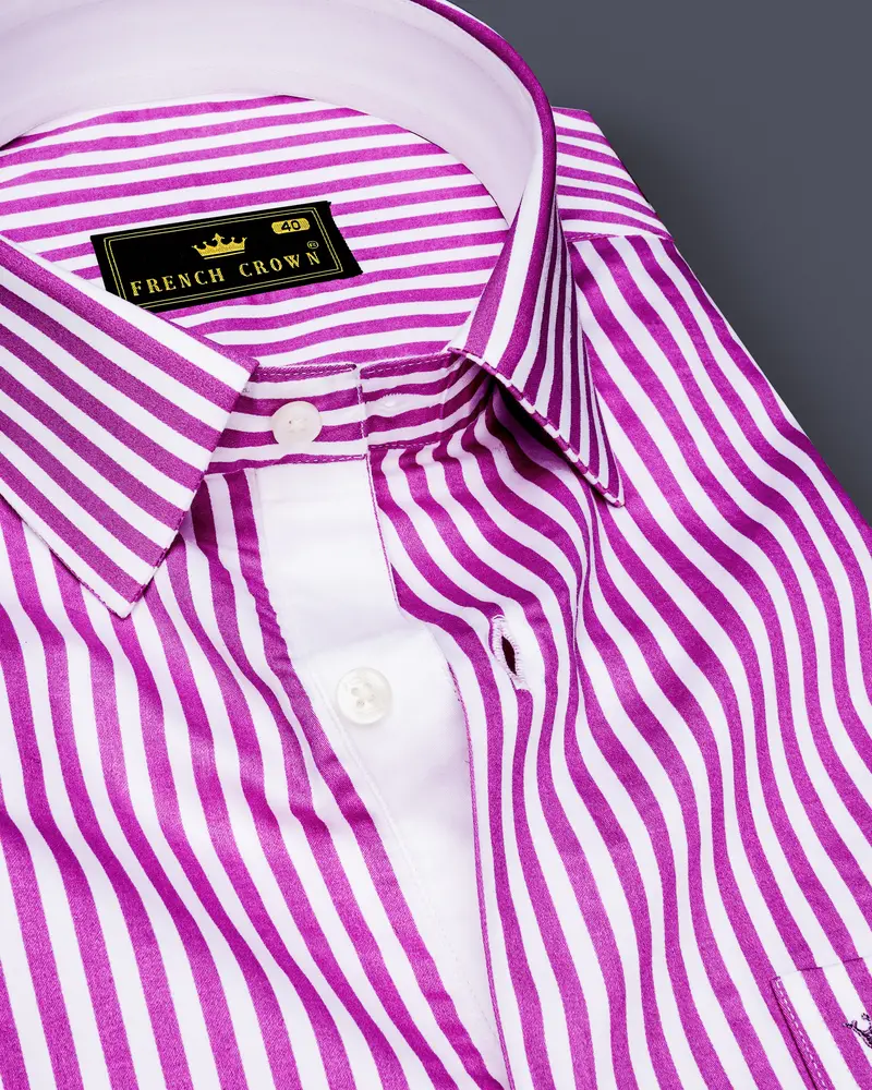 Rosavon-Purplish Pink And Bright White Candy Striped Super Soft Premium Cotton Dress Shirt 1