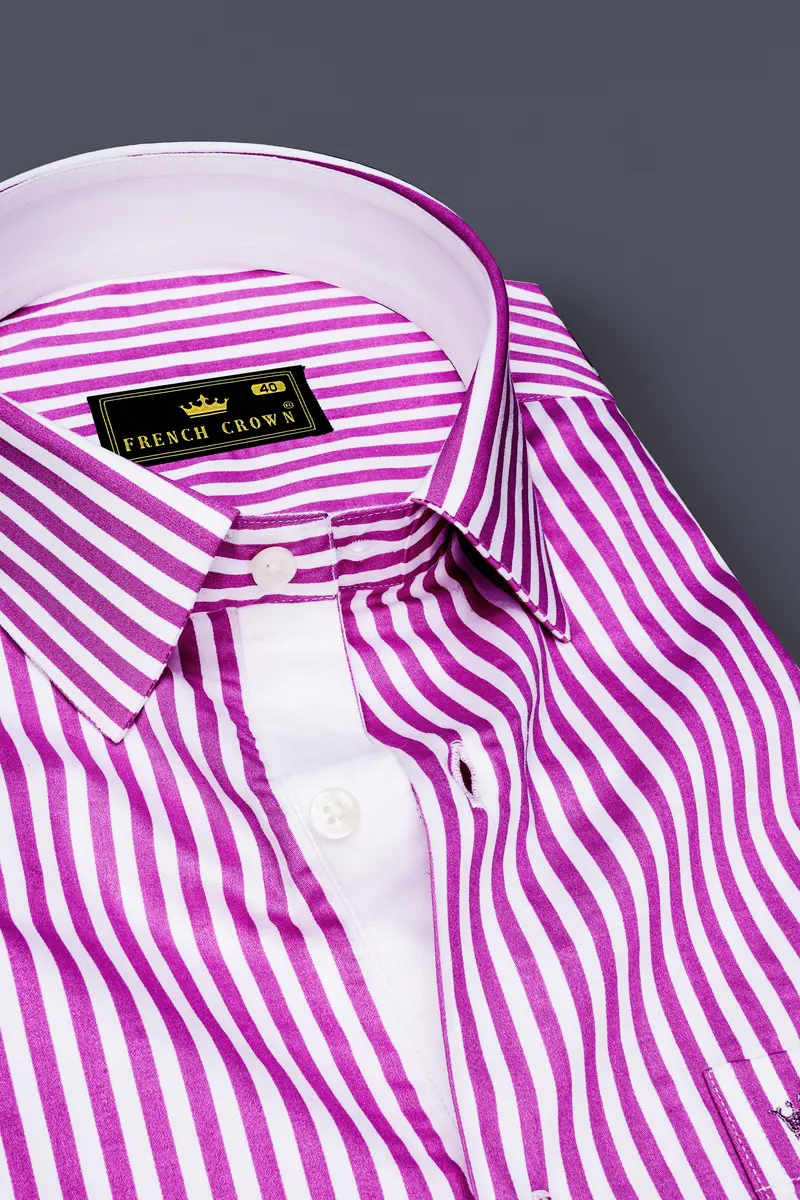 Rosavon-Purplish Pink And Bright White Candy Striped Super Soft Premium Cotton Dress Shirt 2