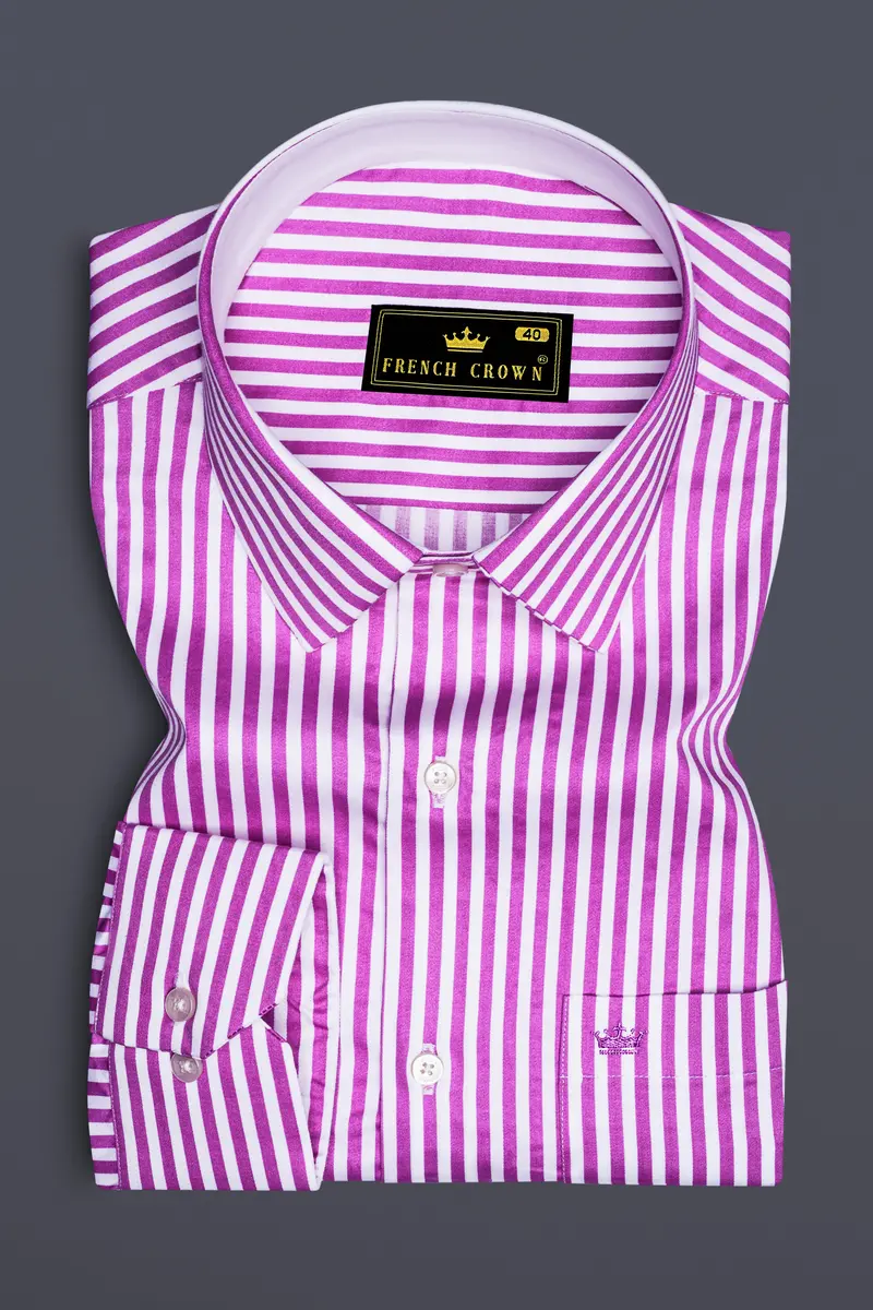 Rosavon-Purplish Pink And Bright White Candy Striped Super Soft Premium Cotton Dress Shirt 4