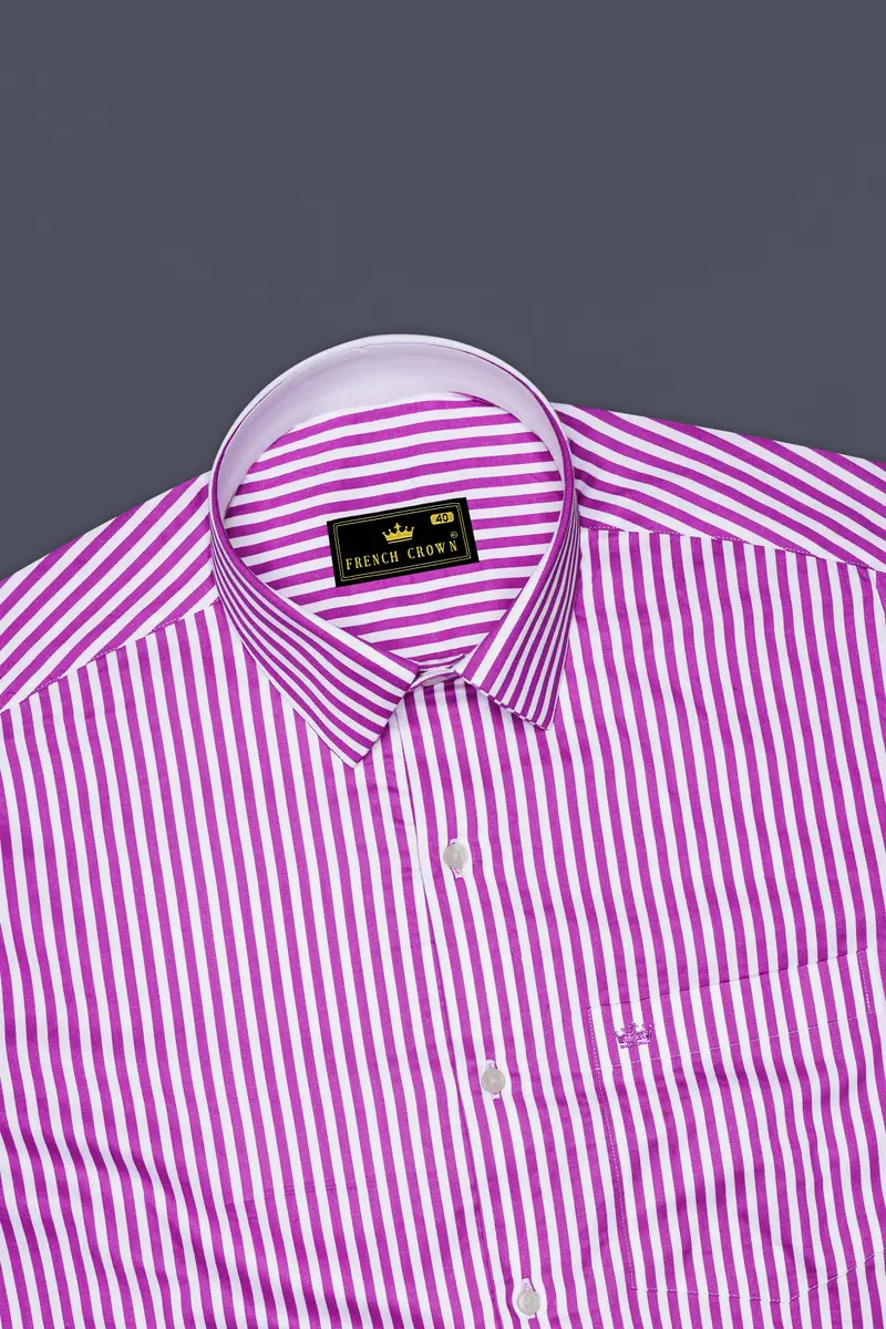 Rosavon-Purplish Pink And Bright White Candy Striped Super Soft Premium Cotton Dress Shirt 5