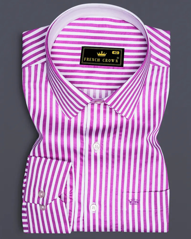 Rosavon-Purplish Pink And Bright White Candy Striped Super Soft Premium Cotton Dress Shirt 6