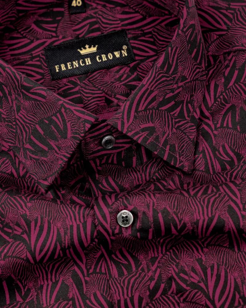 Rose Bud Cherry & Black Zebra Print Super Soft Premium Satin Shirt 1